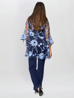 Gina Bacconi Dorris Three Piece Trouser Suit with Embroidered Jacket, Navy - view 2, Navy