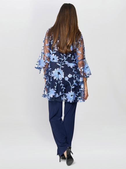 Gina Bacconi Dorris Three Piece Trouser Suit with Embroidered Jacket, Navy - view 2, Navy