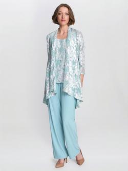 Gina Bacconi Mabel Three Piece Jacquard Trouser Suit, Aqua, Aqua