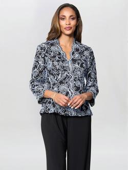 Gina Bacconi Lanette Embroidered Blouse, Black/Blue, Black/Blue