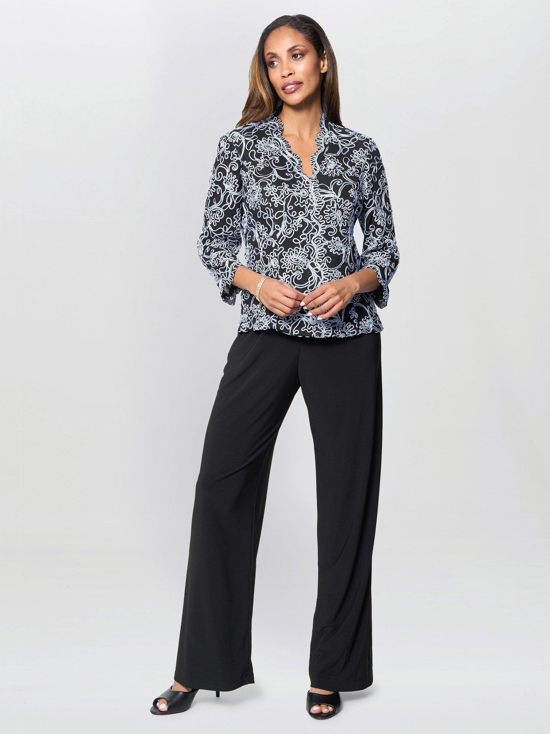 Product image 3 of 6, which shows Gina Bacconi Lanette Embroidered Blouse, Black/Blue, S