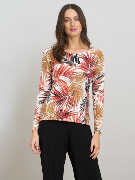 Gina Bacconi Nanette Leaf Print Jumper, Rust, Rust