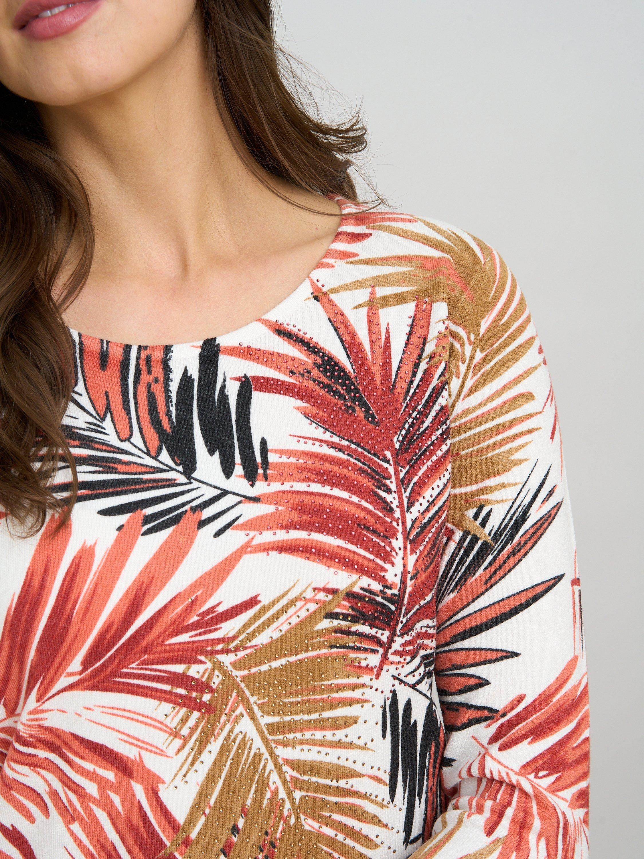 Product image 5 of 5, which shows Gina Bacconi Nanette Leaf Print Jumper, Rust, S