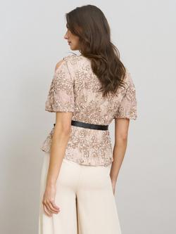 Gina Bacconi Kitty V-Neck Lace Blouse, Neutral - view 2, Neutral