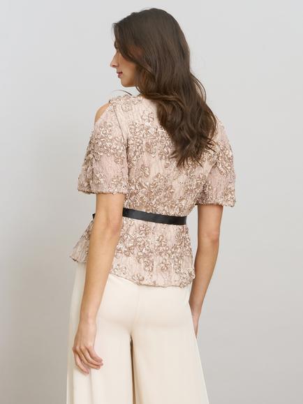 Gina Bacconi Kitty V-Neck Lace Blouse, Neutral - view 2, Neutral