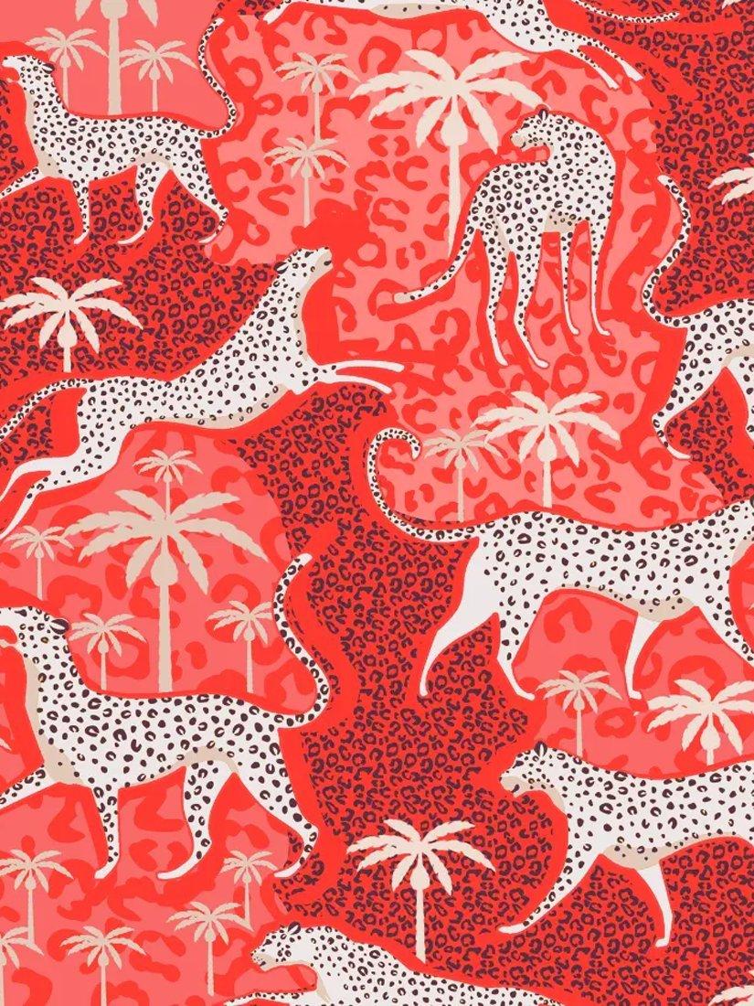 Product image 4 of 4, which shows myza Snow Leopard Satin Button Through Short Pyjama Set, Red, XS