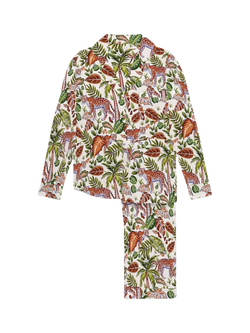 myza Tropical Safari Satin Button Through Long Pyjama Set, Tropical Safari, Tropical Safari