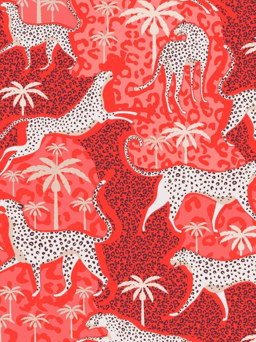 Product image 2 of 2, which shows myza Snow Leopard Satin Button Through Long Pyjama Set, Red Leopard, XS