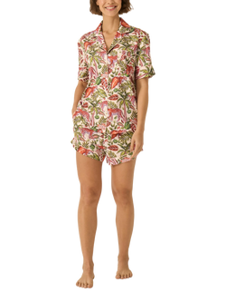 myza Tropical Safari Satin Button Through Short Pyjama Set, Tropical Safari, Tropical Safari