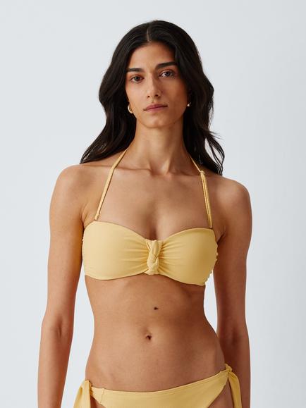 John Lewis Cuba Textured Knotted Detail Bandeau Bikini Top, Yellow, Yellow