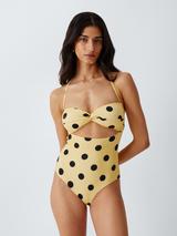 John Lewis Spot Cut Out Bandeau Swimsuit, Yellow
