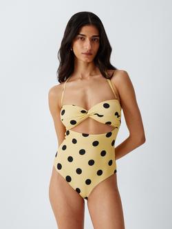 John Lewis Spot Cut Out Bandeau Swimsuit, Yellow, Yellow