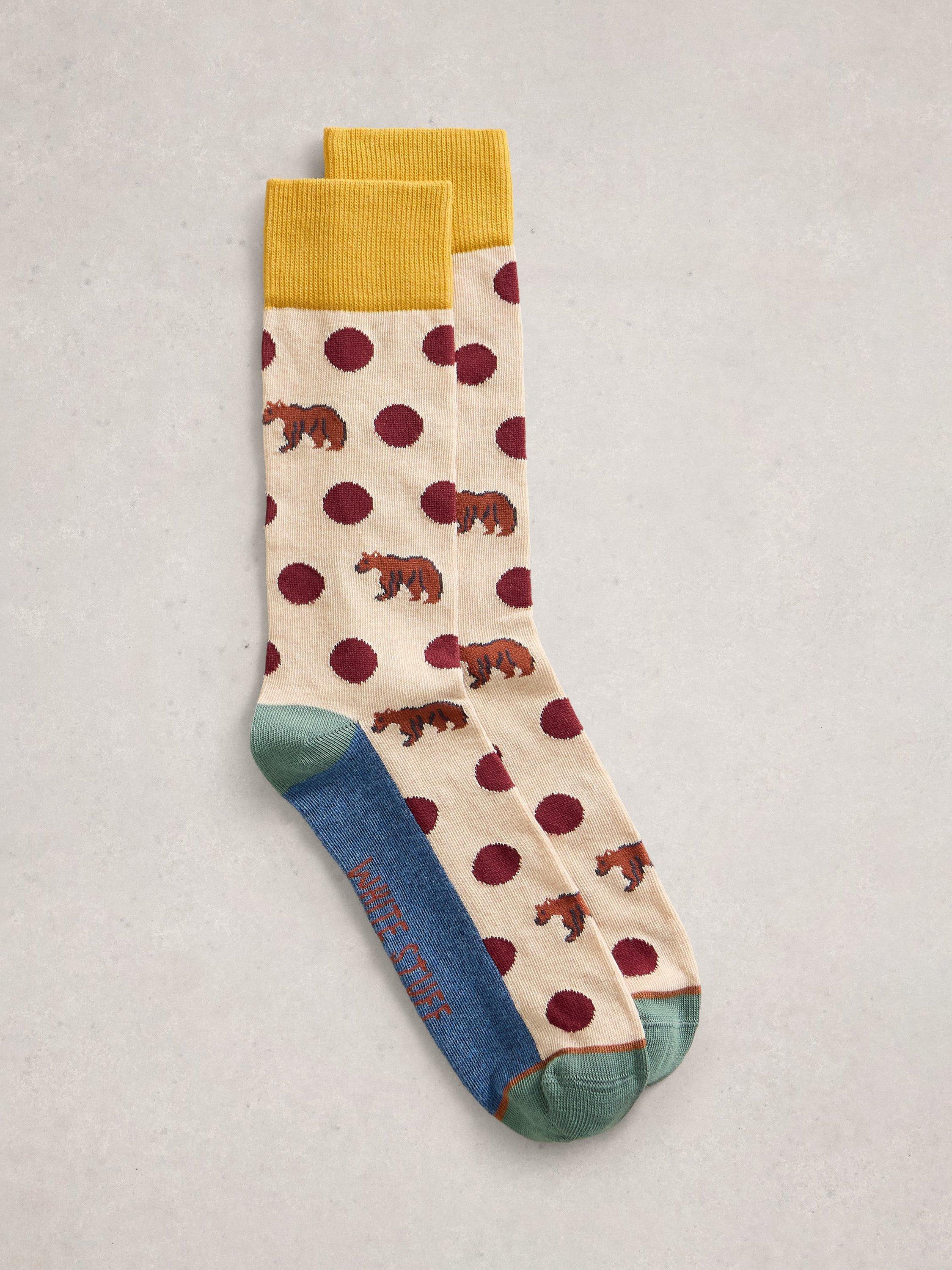 Product image 1 of 2, which shows White Stuff Bear Polka Dot Ankle Socks, Multi, 9-12