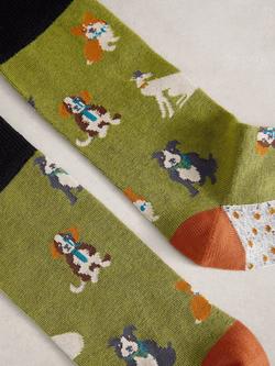 White Stuff Dapper Dogs Ankle Socks, Green/Multi - view 2, Green/Multi