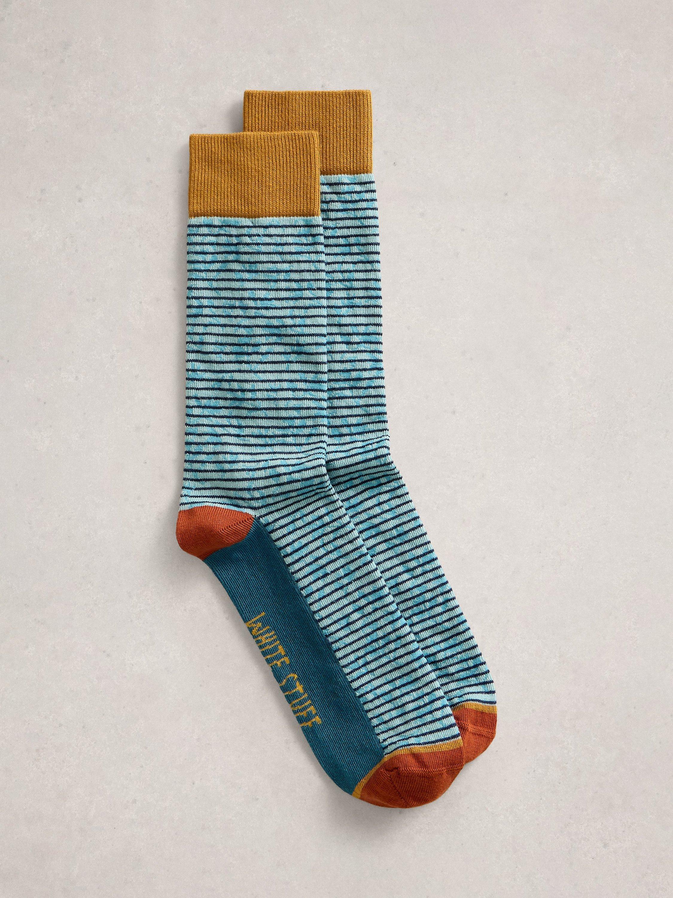 Product image 1 of 2, which shows White Stuff Thin Stripe Floral Ankle Socks, Blue/Multi, 9-12