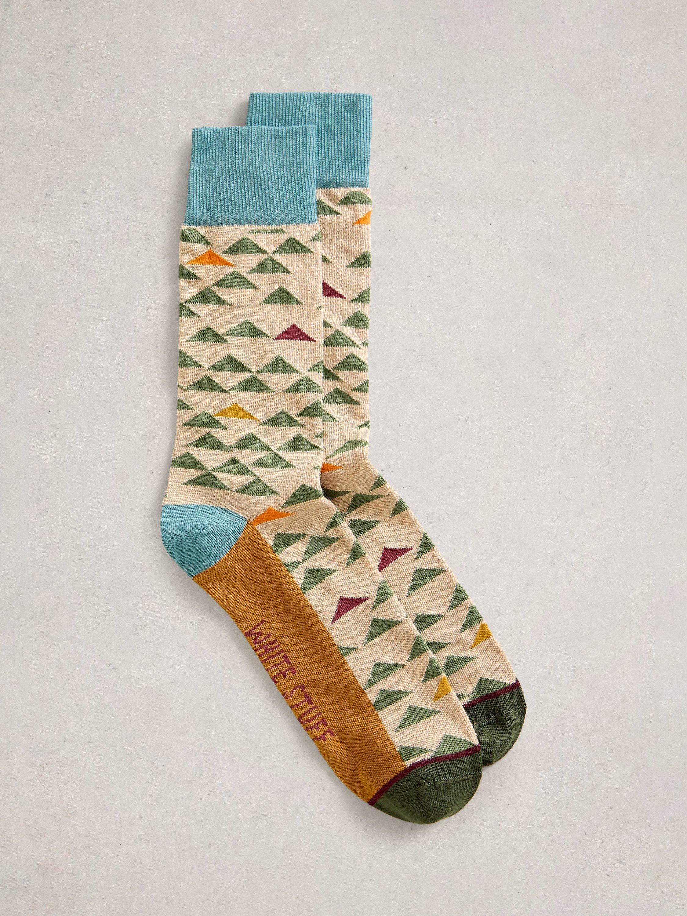 Product image 1 of 2, which shows White Stuff Triangle Pattern Ankle Socks, Multi, 9-12