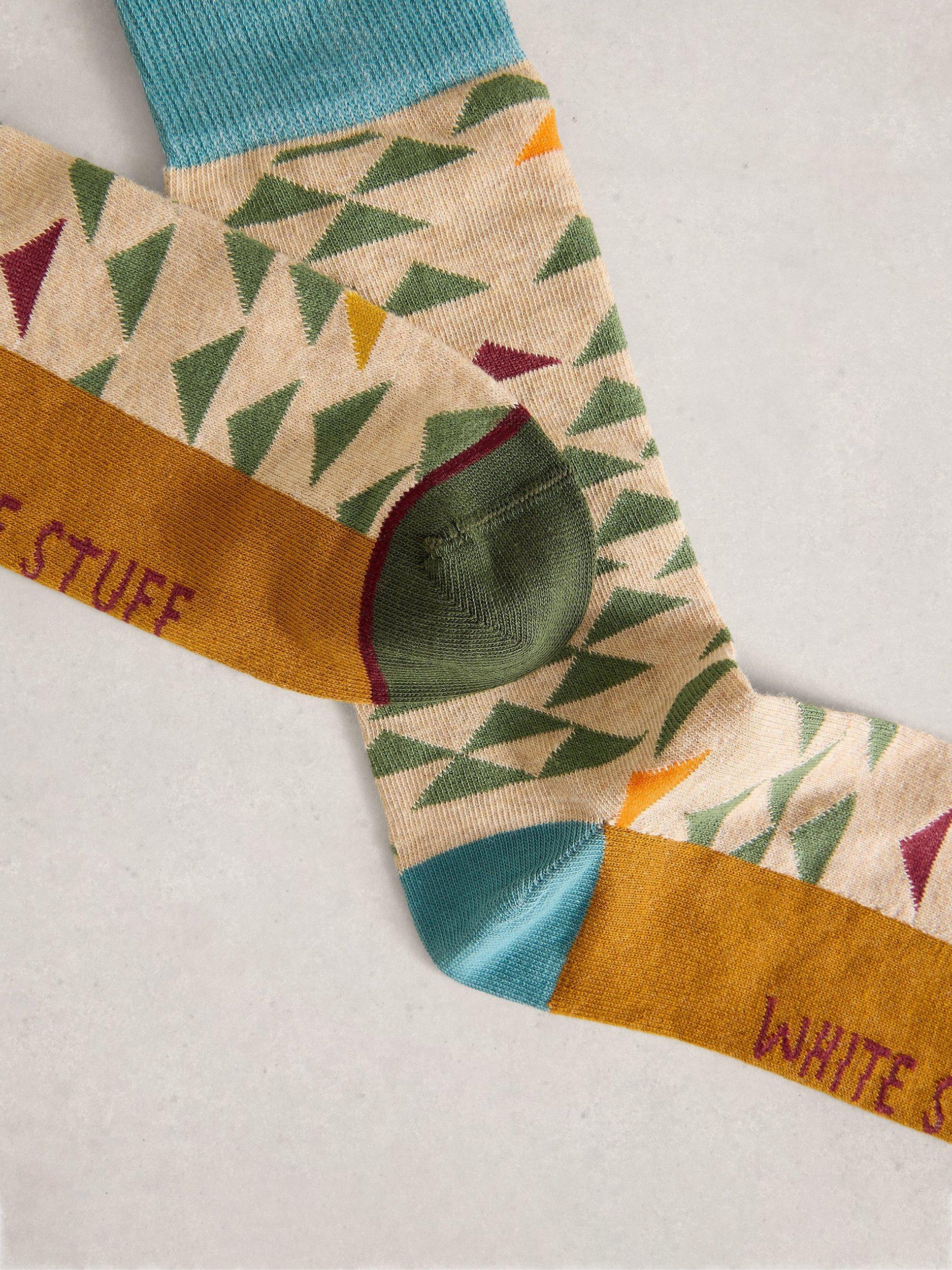 Product image 2 of 2, which shows White Stuff Triangle Pattern Ankle Socks, Multi, 9-12
