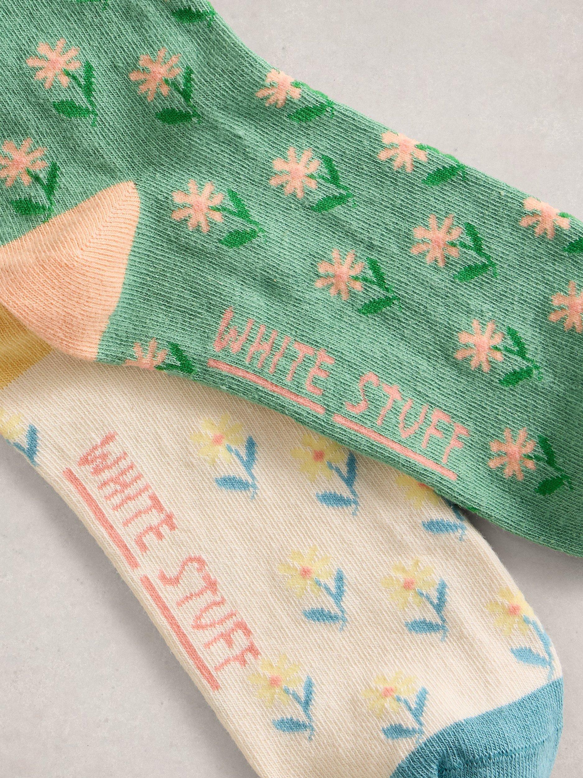 Product image 2 of 2, which shows White Stuff Flower Socks, Pack of 2, Multi, 3-5.5