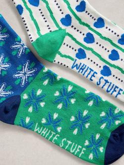 White Stuff Heart Print Socks, Pack of 2, Blue/Multi - view 2, Blue/Multi