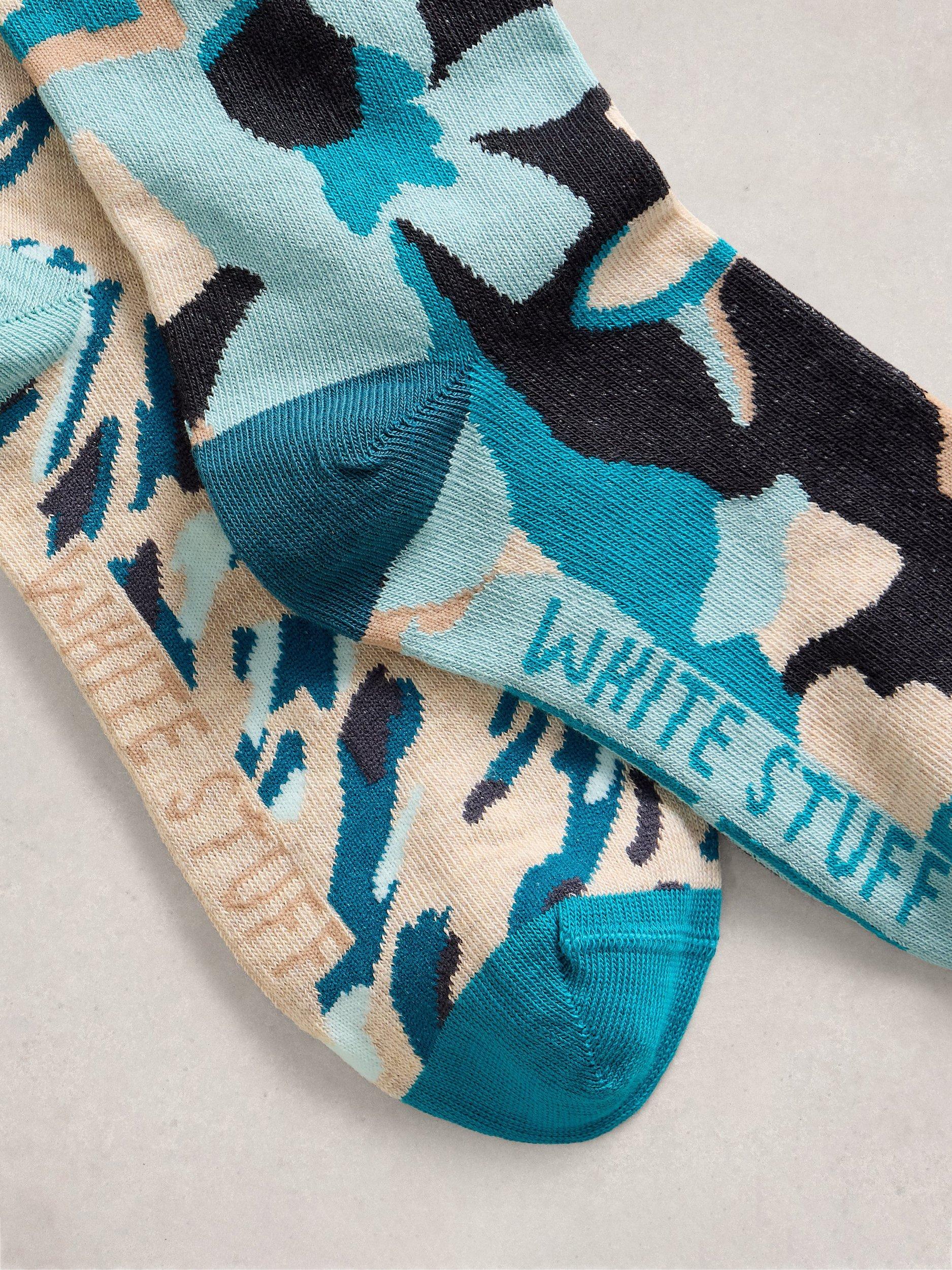 Product image 2 of 2, which shows White Stuff Abstract Socks, Pack of 2, Teal/Multi, 3-5.5