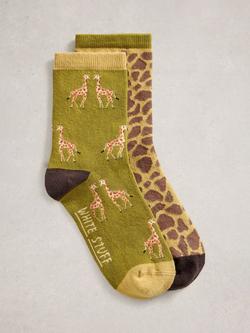 White Stuff Giraffe Ankle Socks, Pack of 2, Green/Multi, Green/Multi