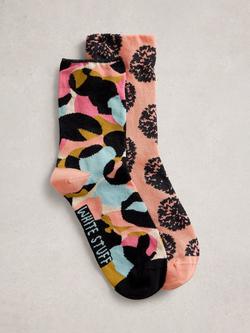 White Stuff Spotted Print Socks, Pack of 2, Coral/Multi, Coral/Multi