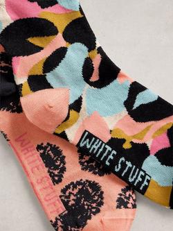 White Stuff Spotted Print Socks, Pack of 2, Coral/Multi - view 2, Coral/Multi