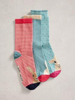 White Stuff Farmyard Ankle Socks, Pack of 3, Blue/Multi, Blue/Multi