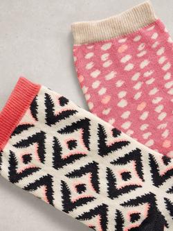 White Stuff Geo Print Socks, Pack of 2, Pink/Multi - view 2, Pink/Multi