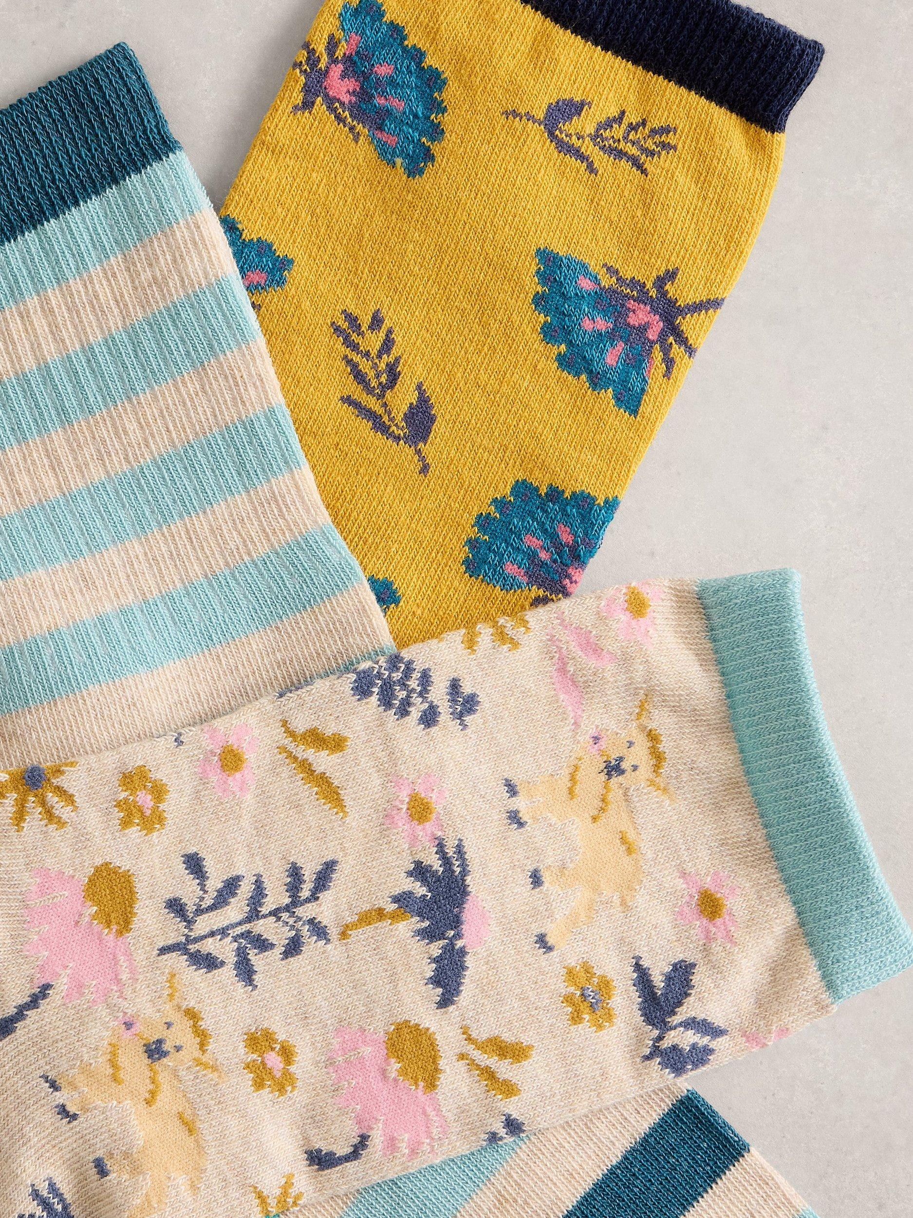Product image 2 of 2, which shows White Stuff Spring Socks, Pack of 3, Yello/Multi, 3-5.5