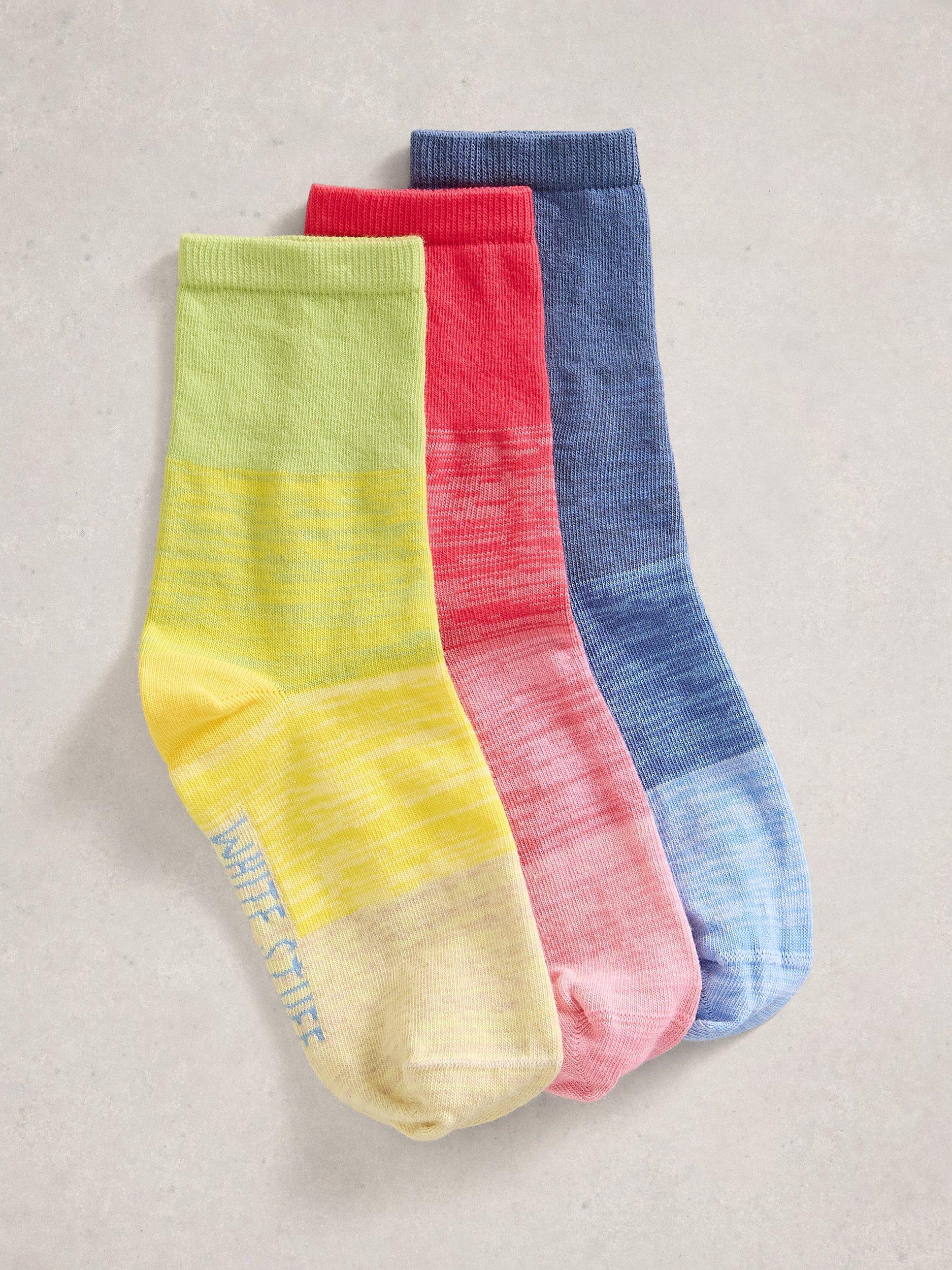 Product image 1 of 2, which shows White Stuff Spacedye Ankle Socks, Pack of 3, Multi, 3-5.5
