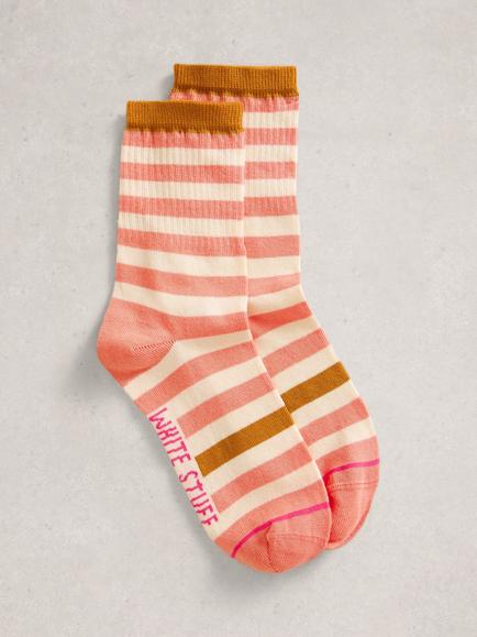 White Stuff Block Stripe Ankle Socks, Orange/Multi, Orange/Multi