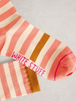 White Stuff Block Stripe Ankle Socks, Orange/Multi - view 2, Orange/Multi