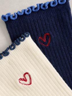 White Stuff Embroidered Ankle Socks, Pack of 2, Navy/Cream - view 2, Navy/Cream
