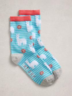 White Stuff Fluffy Lama Ankle Socks, Blue/Multi, Blue/Multi
