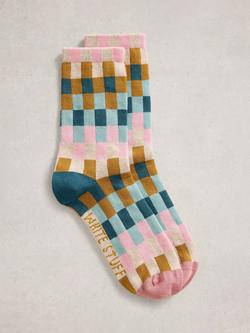 White Stuff Checkerboard Ankle Socks, Blue/Multi, Blue/Multi