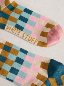 White Stuff Checkerboard Ankle Socks, Blue/Multi - view 2, Blue/Multi
