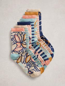 White Stuff Geo Print Socks, Pack of 7, Pink/Multi, Pink/Multi