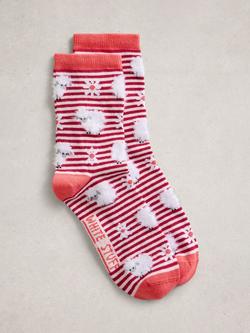 White Stuff Fluffy Sheep Ankle Socks, Red/Multi, Red/Multi