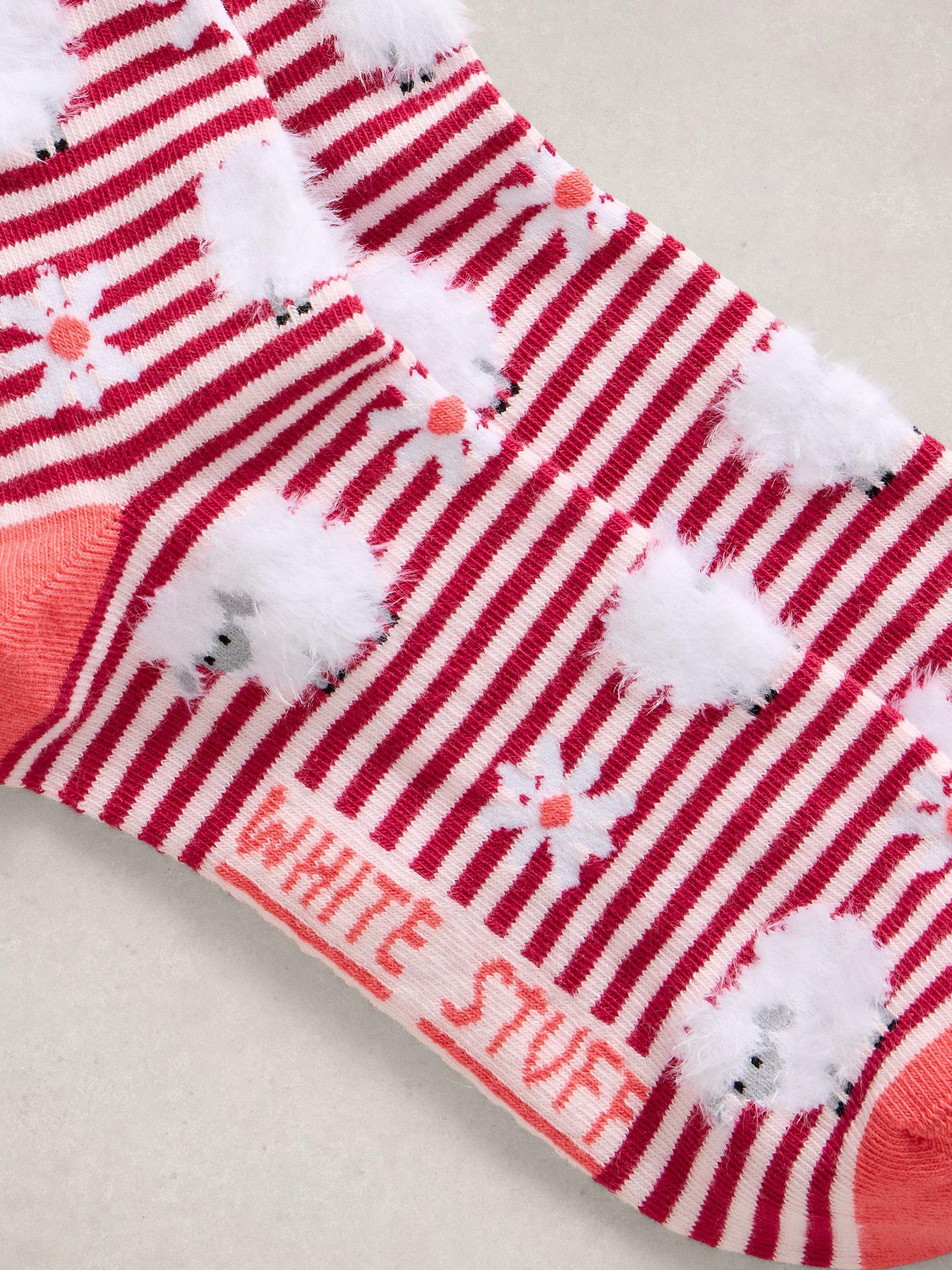 Product image 2 of 2, which shows White Stuff Fluffy Sheep Ankle Socks, Red/Multi, 3-5.5