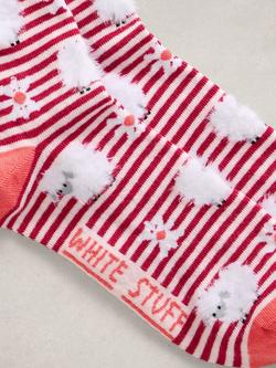 White Stuff Fluffy Sheep Ankle Socks, Red/Multi - view 2, Red/Multi