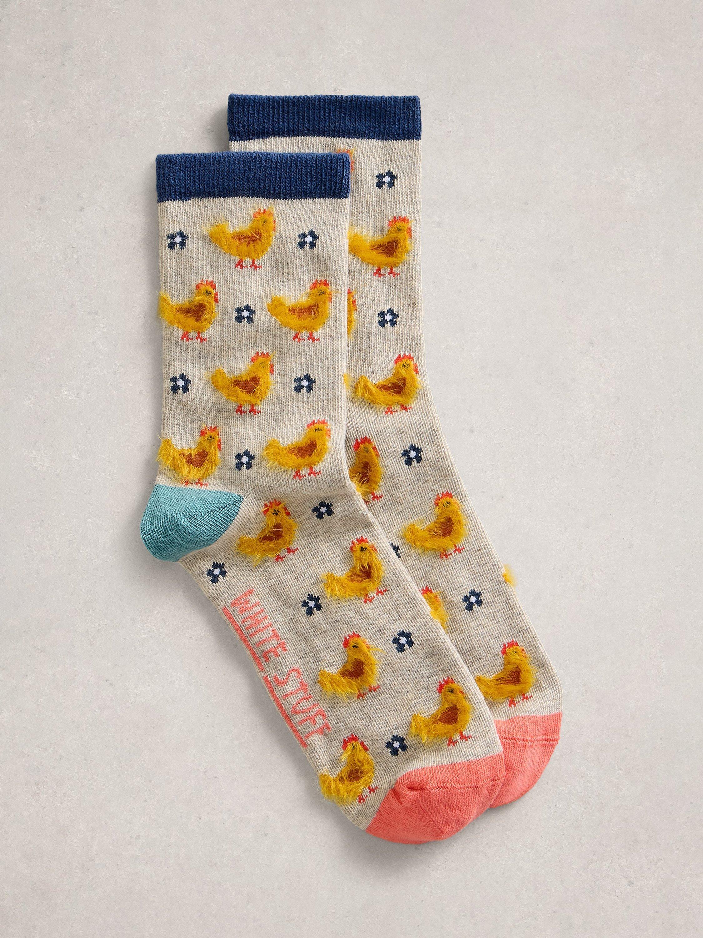 Product image 1 of 2, which shows White Stuff Fluffy Chicken Ankle Socks, Multi, 3-5.5