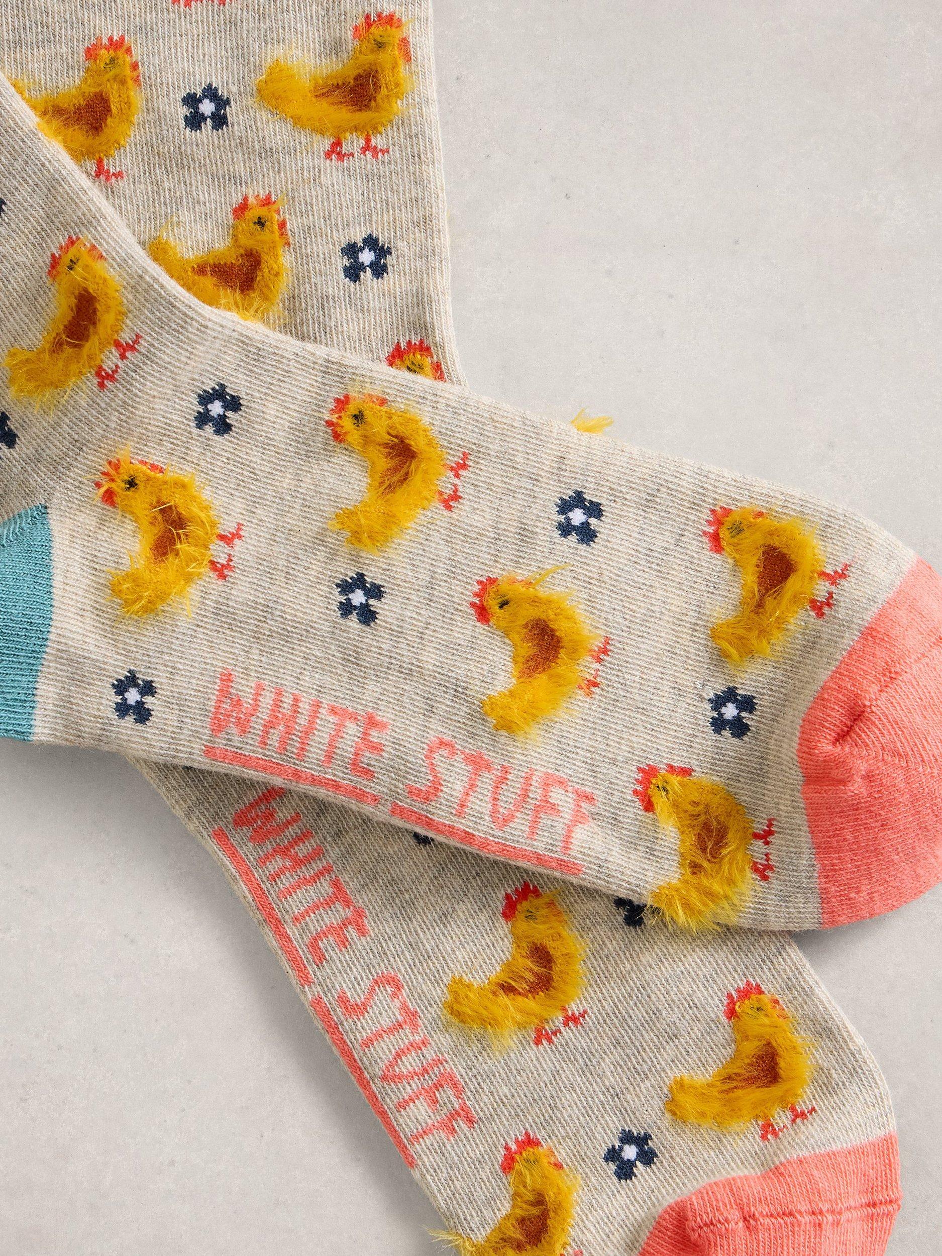 Product image 2 of 2, which shows White Stuff Fluffy Chicken Ankle Socks, Multi, 3-5.5