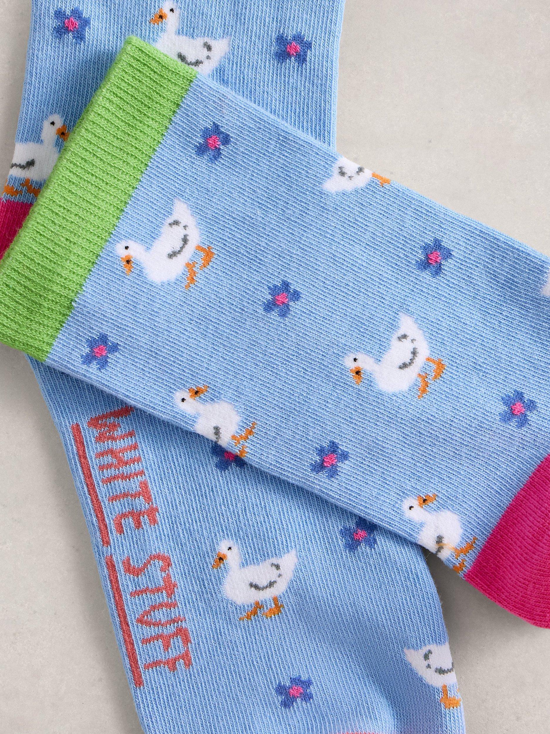 Product image 2 of 2, which shows White Stuff Novelty Duck Ankle Socks, Blue/Multi, 3-5.5