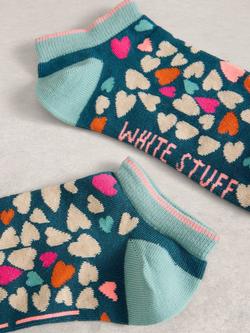 White Stuff Heart Print Trainer Socks, Teal/Multi - view 2, Teal/Multi