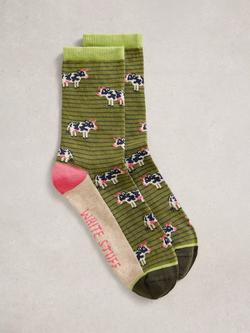 White Stuff Novelty Cow Ankle Socks, Green/Multi, Green/Multi