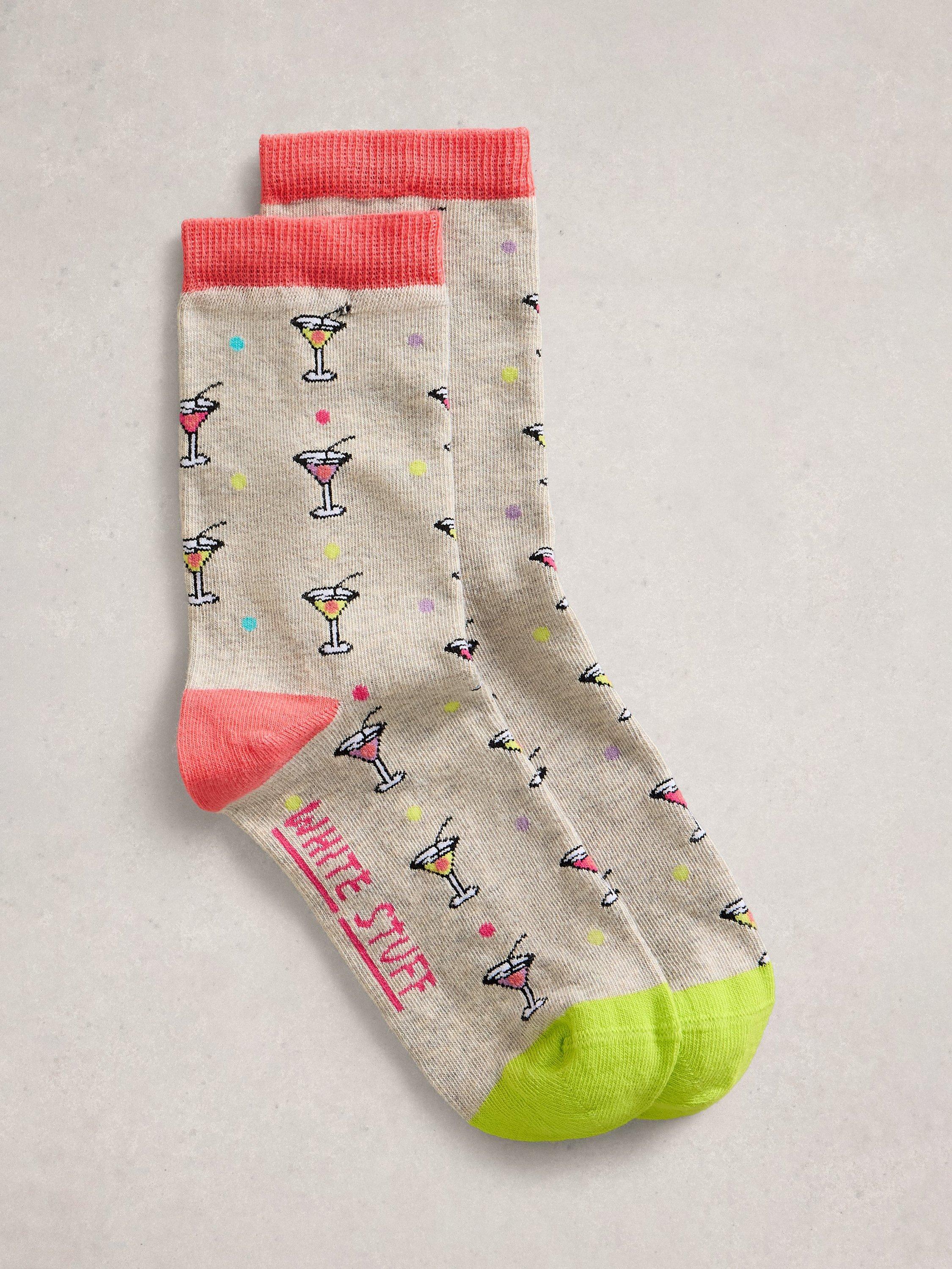 Product image 1 of 2, which shows White Stuff Novelty Cocktail Ankle Socks, Multi, 3-5.5