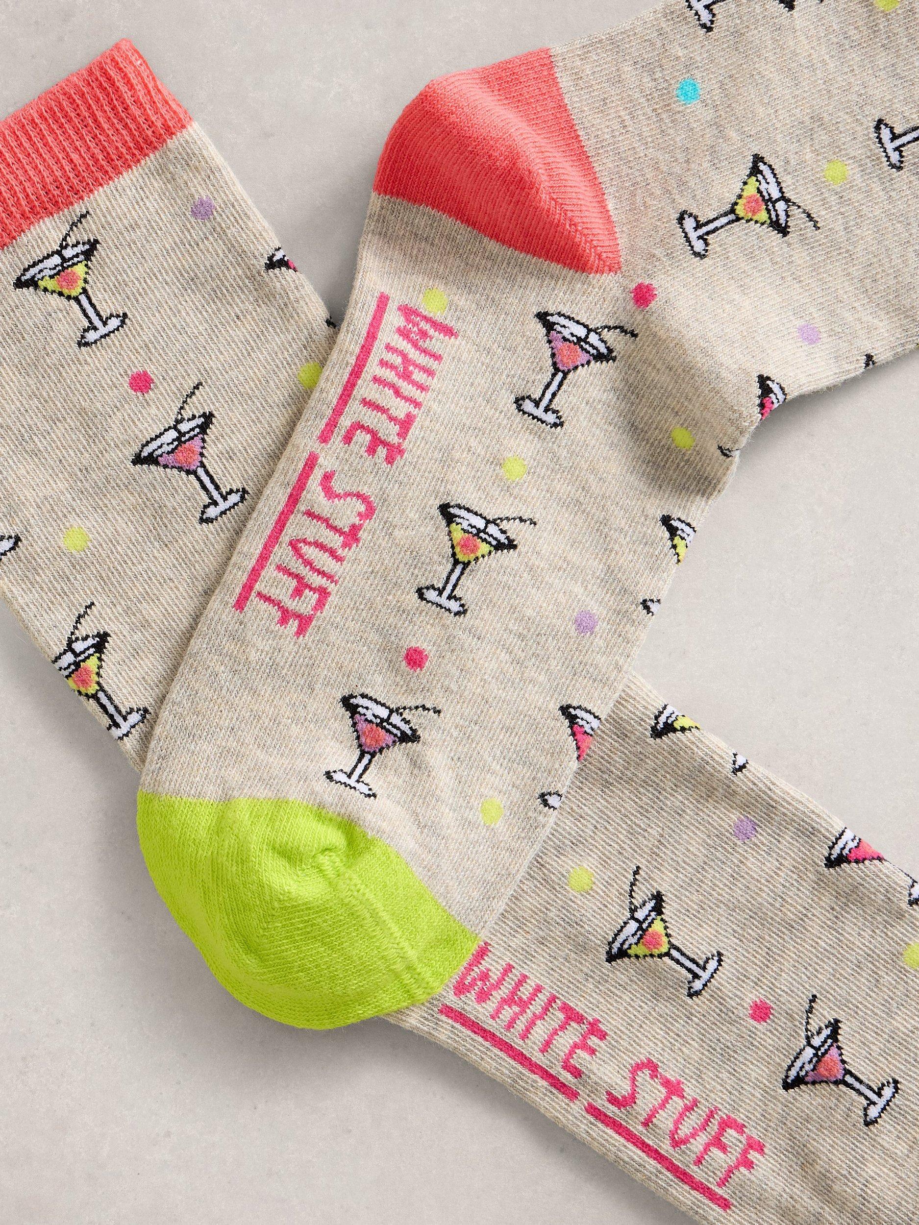 Product image 2 of 2, which shows White Stuff Novelty Cocktail Ankle Socks, Multi, 3-5.5