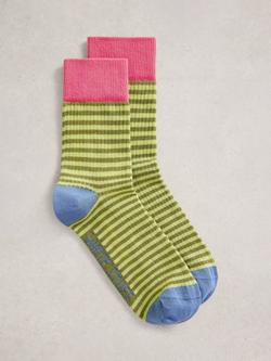 White Stuff Fine Stripe Ankle Socks, Green/Multi, Green/Multi