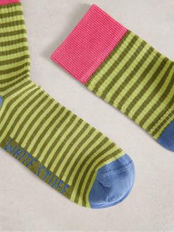 White Stuff Fine Stripe Ankle Socks, Green/Multi - view 2, Green/Multi